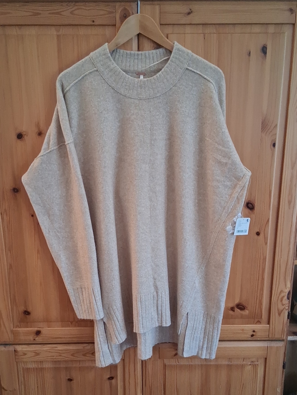 NWT Free People Light Camel Heathered Oversized Tunic Ribbed Sweater Size L